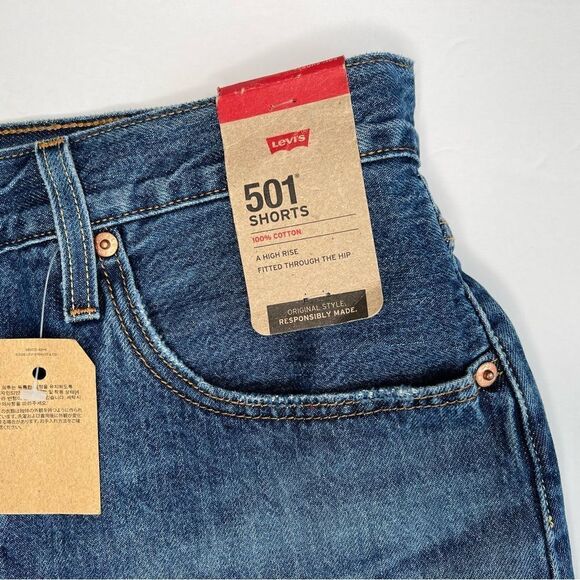 Levi's 501 Shorts 100% Cotton High Rise Fitted Through Hip - Picture 6 of 6